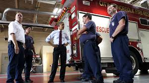 Obama and firemen