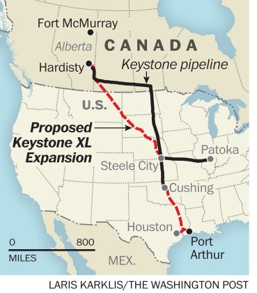 Proposed Keystone XL Extension map