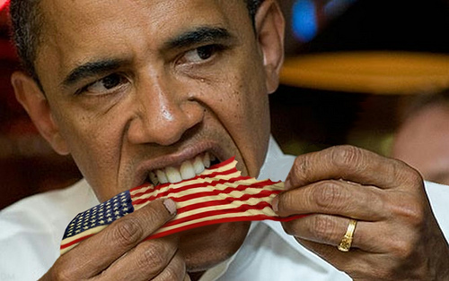 Obama eating flag